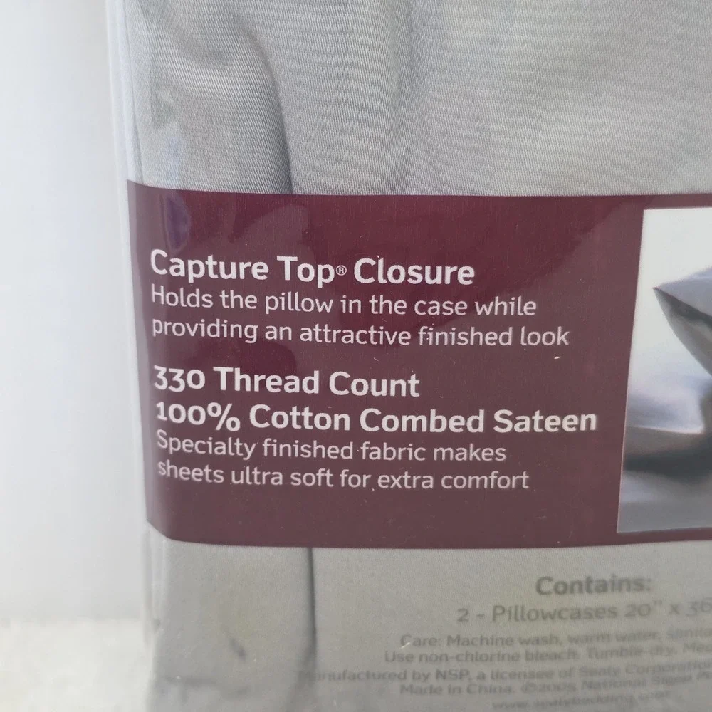 Sealy 330 Thread Count Sateen 2 Pack King Pillowcases Slate Gray New